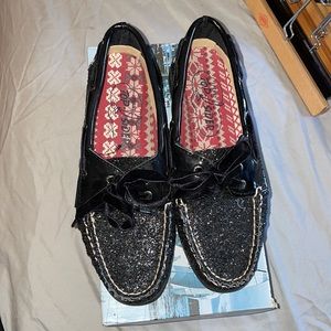 Sperry black glitter boat shoe